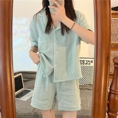 薄荷绿2026年夏季新款纯色高级感韩系学生睡衣女家居服