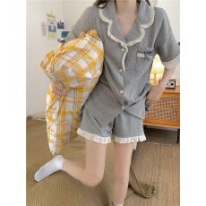 批发灰卷边网红ins撞色小清新2026夏季新款韩系<b class='q'>睡衣</b>女家居服