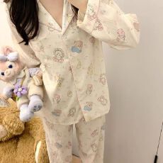 批发云朵棉卡通长袖长裤<b class='q'>睡衣</b>女春秋甜美开衫居家服外穿套装