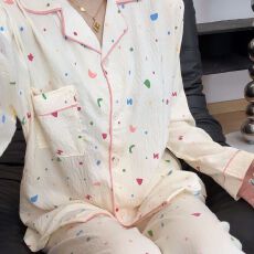 批发云朵棉彩色长袖长裤<b class='q'>睡衣</b>女春秋甜美开衫居家服外穿套装