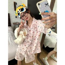 批发云朵棉卡通<b class='q'>短</b>袖<b class='q'>短</b>裤睡衣女春秋甜美开衫居家服外穿套装