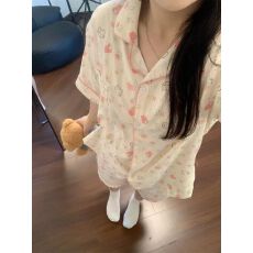 批发睡衣<b class='q'>女士</b>夏季新款云朵棉双短小翻领短袖<b class='q'>短裤</b>休闲家居服套装