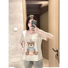 粉边小熊网红ins2026年夏季新款睡衣女友口袋简约家居服官方