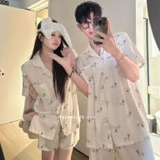 批发仿棉<b class='q'>情侣</b><b class='q'>睡衣</b>女夏季韩版短袖宽松大码男女款家居服可外穿