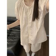 韩版简约蕾丝粉色碎花睡衣女夏季新款短袖短裤学生居家服套装外穿