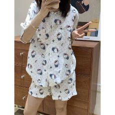 可爱波点睡衣女夏季新款卡通短袖短裤学生居家服外穿套装