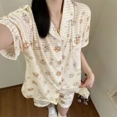 韩版可爱卡通星星轻松熊睡衣女夏天薄款短袖短裤少女家居服套装