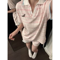批发翻领淡粉条纹双短网红风韩版2026年睡衣女<b class='q'>夏季</b>新款家居服套装