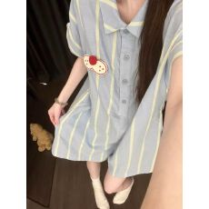 批发蓝色条纹连体套2026年<b class='q'>夏季</b>新款睡衣女网红风连体衣家居服