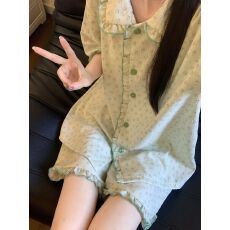 批发绿色碎花网红风短袖2026年<b class='q'>夏季</b>睡衣女2026年韩版家居服套装