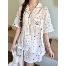 批发韩版甜美高颜值粉条纹波点睡衣女夏季短袖短裤少女休闲家居<b class='q'>服</b>套装