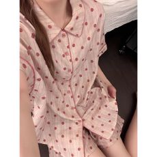 批发网红爆款甜美豹纹睡衣女夏季新款日系短袖短裤外穿家居<b class='q'>服</b>套装
