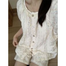批发韩版甜美条纹碎花小熊睡衣女夏季新款<b class='q'>短袖</b>短<b class='q'>裤</b>宿舍家居服套<b class='q'>装</b>外穿