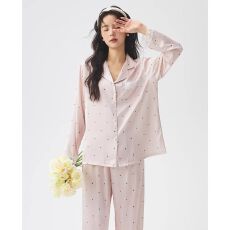 夏季睡衣女款冰雪丝短袖短裤波点印花可外穿开衫家居服薄款两件套
