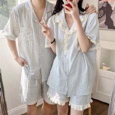 批发云朵棉情侣简约睡衣<b class='q'>男</b>女夏季短袖短裤可外穿家居服套装