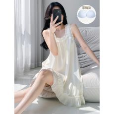 批发带胸垫冰雪丝吊带睡裙女<b class='q'>夏</b>季薄款纯色甜美连衣裙纯欲风无袖睡衣