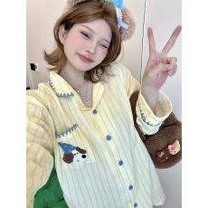 批发云朵棉月牙蓝帽小狗长袖睡衣套装女秋春季甜美家居服