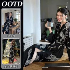 批发仿棉 女士轻奢豹子睡衣女<b class='q'>春</b>秋款新款高级气质家居服睡袍