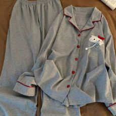 韩系睡衣女春秋卡通可外穿家居服套装