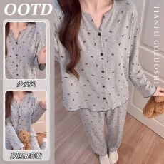 韩系睡衣女春秋卡通可外穿家居服套装