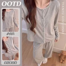 韩系睡衣女春秋卡通可外穿家居服套装