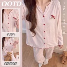 韩系睡衣女春秋卡通可外穿家居服套装