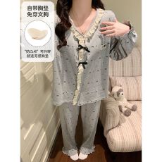 批发春秋冬季带胸垫<b class='q'>睡衣</b>女开衫拉架仿棉公主风家居服套