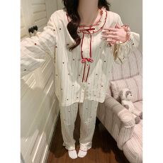 批发春秋冬季带胸垫<b class='q'>睡衣</b>女开衫拉架仿棉公主风家居服套