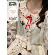 批发春秋冬季带胸垫睡衣女开衫拉架仿棉公主风家居服套