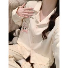 批发春秋冬季韩版睡衣女开衫翻领拉架仿棉卡通家居服