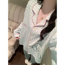 批发春秋冬季韩版睡衣女开衫翻领拉架仿棉卡通家居服