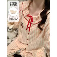 批发春秋冬季带胸垫睡衣女开衫拉架仿棉公主风家居服套
