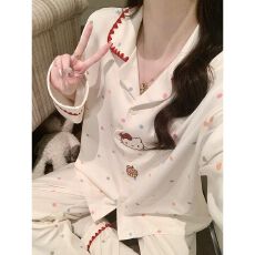 批发春秋冬季韩版睡衣女开衫翻领拉架仿棉卡通家居服