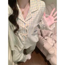 批发春秋冬季韩版睡衣女开衫翻领拉架仿棉卡通家居服