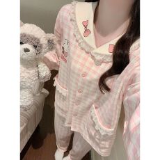 批发春秋冬季韩版睡衣女开衫翻领拉架仿棉卡通家居服