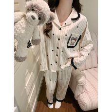 批发春秋冬季韩版睡衣女开衫翻领拉架仿棉卡通家居服