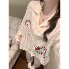 批发春秋冬季韩版睡衣女开衫翻领拉架仿棉卡通家居服