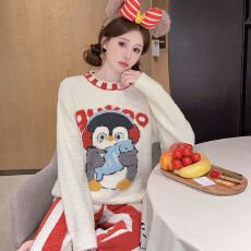 批发2026年新款半边绒<b class='q'>睡衣</b>冬季女软绵绵可爱<b class='q'>卡通</b>套装加厚可外穿家居服