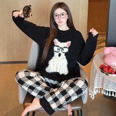 批发2026年新款半边绒<b class='q'>睡衣</b>冬季女软绵绵可爱<b class='q'>卡通</b>套装加厚可外穿家居服