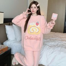 批发2026年新款半边绒<b class='q'>睡衣</b>冬季女软绵绵可爱<b class='q'>卡通</b>套装加厚可外穿家居服