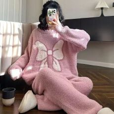 批发<b class='q'>睡衣</b><b class='q'>女</b>秋冬季半边绒加厚大码长袖长裤软绵绵家居服套装