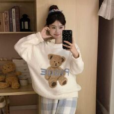 批发<b class='q'>睡衣</b><b class='q'>女</b>秋冬季半边绒加厚大码长袖长裤软绵绵家居服套装