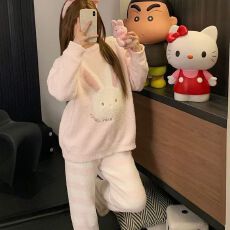 批发<b class='q'>睡衣</b><b class='q'>女</b>秋冬季半边绒加厚大码长袖长裤软绵绵家居服套装