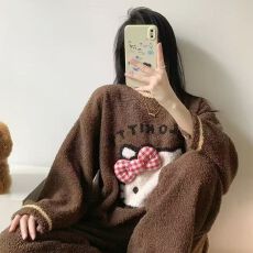 批发<b class='q'>睡衣</b><b class='q'>女</b>秋冬季半边绒加厚大码长袖长裤软绵绵家居服套装