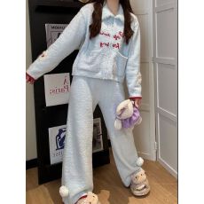 批发甜美卡通冬季半边绒·连帽睡衣睡<b class='q'>裤</b>加厚保暖少女家居服套<b class='q'>装</b>