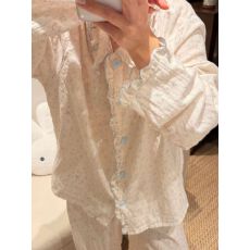 批发荷叶边碎花网红风<b class='q'>韩版</b>2027年春秋季新款睡衣女长袖家居服套<b class='q'>装</b>