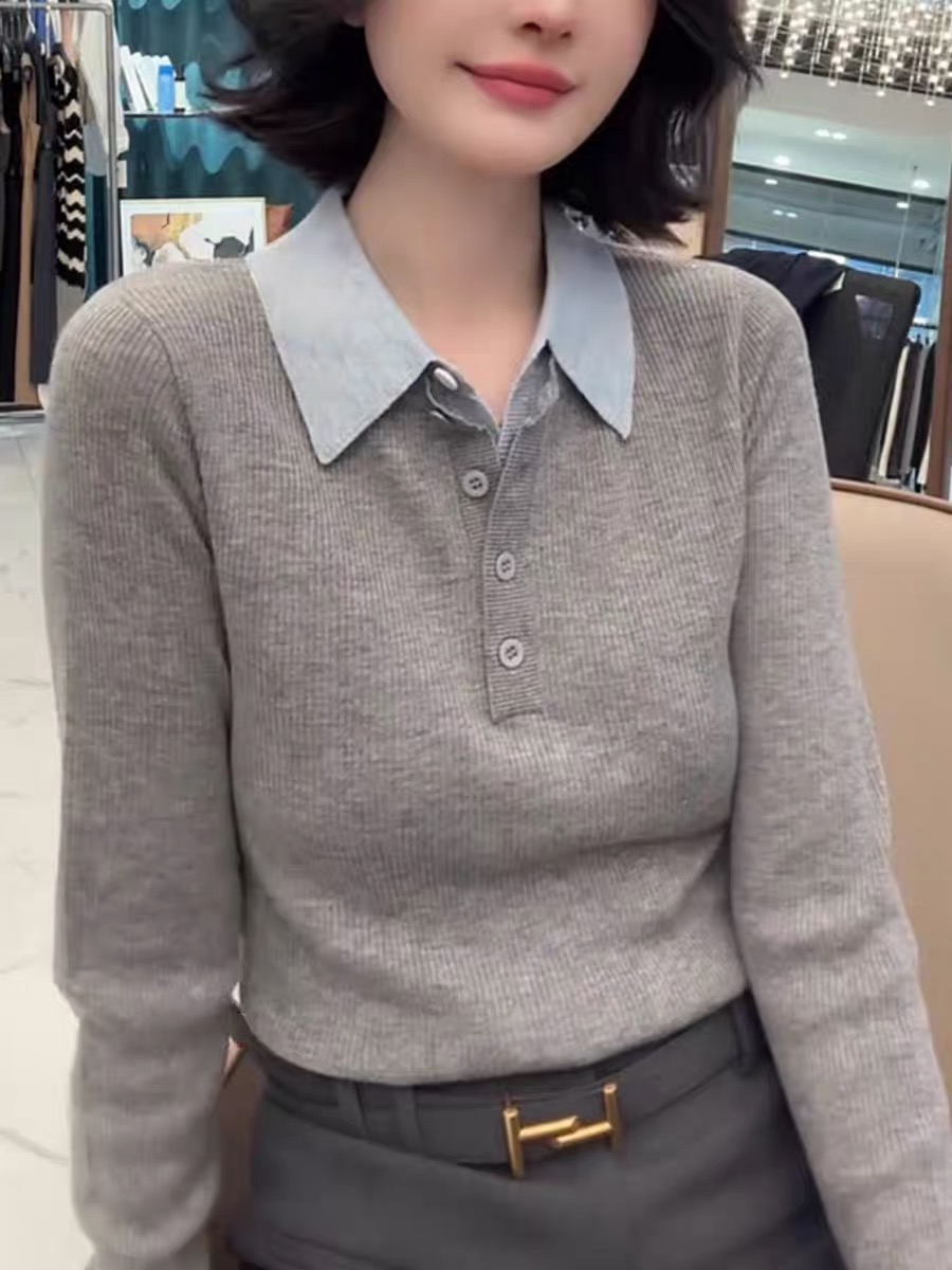 풀오버 페이크 레이어드 양모 맨위 캐주얼 배색 2025 이른 가을 새로운 편안함 긴팔 출퇴근 빛 럭셔리 니트 스웨터