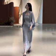 批发法式气质针织开衫背心两件套女2025秋季新款<b class='q'>蕾丝</b>拼接半身裙三件套