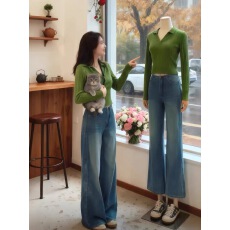 批发绿色<b class='q'>修身</b>打底内搭针织衫女2025早秋季韩系穿搭独特漂亮巨好看上衣