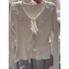 批发法式温柔风<b class='q'>荷叶边</b>V领针织衫女秋冬季设计感气质修身显瘦独特<b class='q'>毛衣</b>